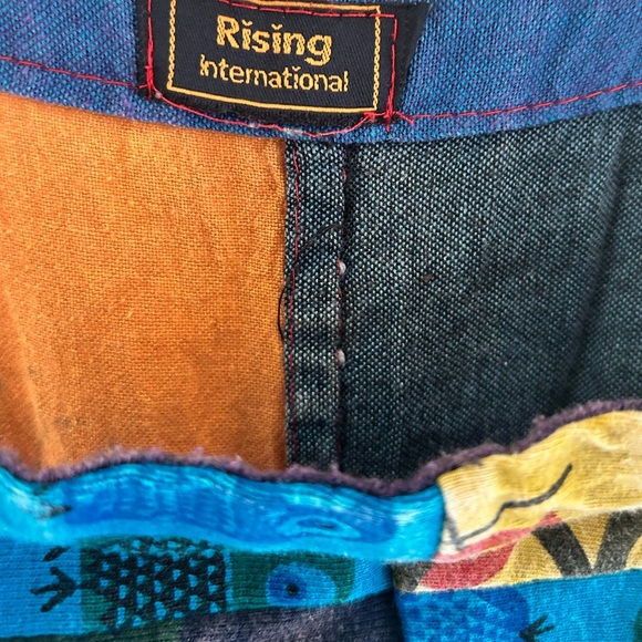 Rising International Boho Hippie Quilt Cross Stitch Block Print Pattern Overalls - Picture 11 of 16